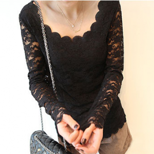 T108 Long sleeves Round Neck Lace Blouse