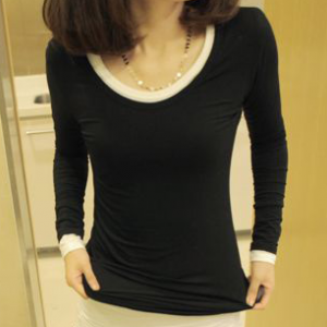 Round neck long-sleeved basic top