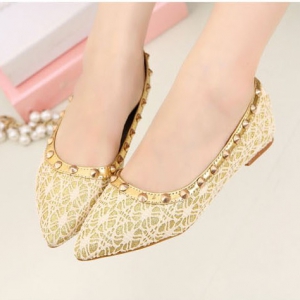 Golden rivet lace flats shoes