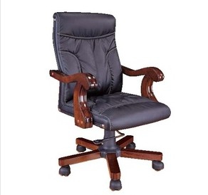 Genuine leather swivel chair with armrest