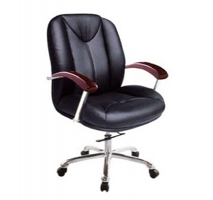 Leather office chair with wooden armrest