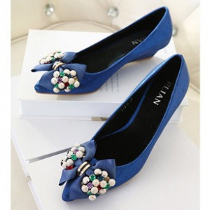 Blue wedge shoes with bow