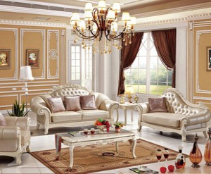 法式田园风格组合沙发 欧式客厅真皮沙发