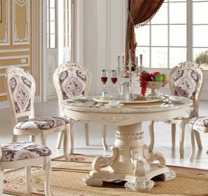 白色圆形餐桌椅套装  一桌六椅