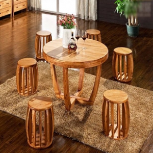 实木圆形餐桌椅 一桌六椅