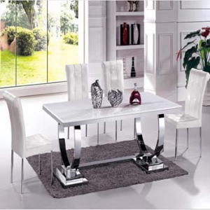 大理石餐桌 白色不锈钢餐台 