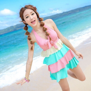 Special offer-Defective Multi layer colour sweet halter neck swimsuit
