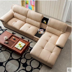 Leather sofa with chaise longue