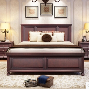 全实木床双人床1.8米配2张床头柜