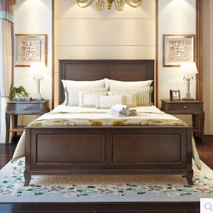预售-双人床实木床配两张床头柜 1.5米