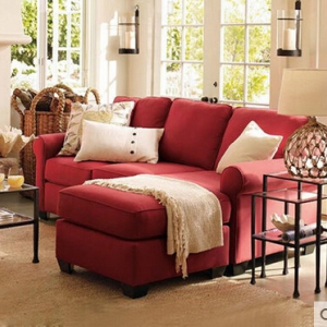 Fabric three-seat sofa & footstool