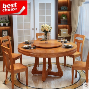 实木餐桌圆形饭桌椅组合 一桌六椅