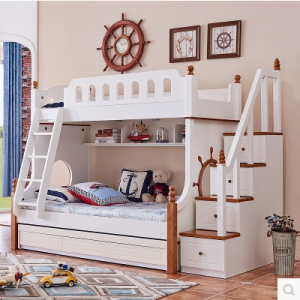 预售-美式儿童双层床+楼梯柜