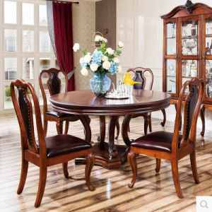 预售-美式复古实木餐台餐桌+ 4餐椅