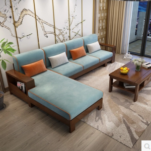 预售-现代中式实木转角沙发+茶几