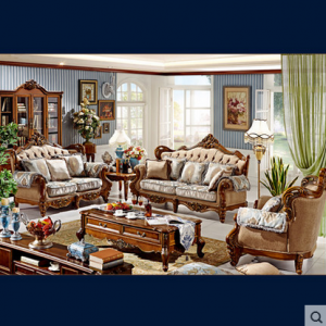 预售-美式纯实木客厅1+2+3组合布艺沙发