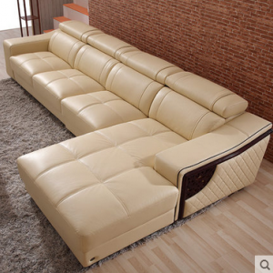 Preorder-Leather three-seat sofa + chaise longue