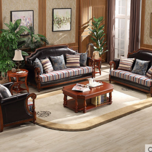 预售-欧式实木真皮布沙发组合123