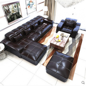 Preorder-Leather three-seat sofa+armchair+chaise longue