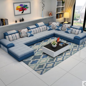 Preorder-Fabric six-seat corner sofa+foot stool