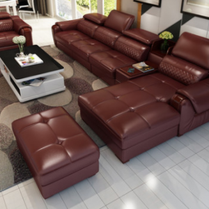 Preorder-Leather three-seat sofa+armchair+chaise longue+foot stool