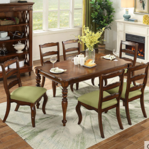 预售-美式实木餐桌椅组合1+6椅