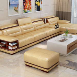 预售-简约现代真皮沙发组合3+贵+边几+踏