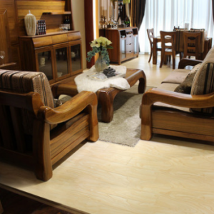 预售-中式胡桃木实木布艺沙发组合1+2+3