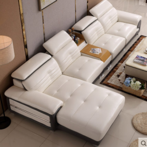 Preorder-Leather three-seat sofa+chaise longue+side table