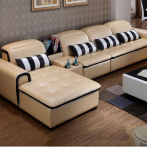 Preorder-Leather three-seat sofa+chaise longue+side table