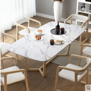 预售-北欧大理石实木桌椅组合1桌+6椅