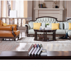 预售-欧式古典实木真皮沙发组合1+3+贵