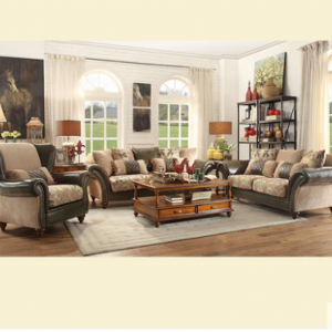 预售-美式实木真皮皮布沙发组合1+2+3