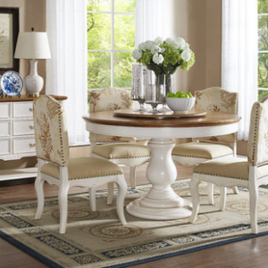 预售-美式实木圆形餐桌椅1桌+4椅