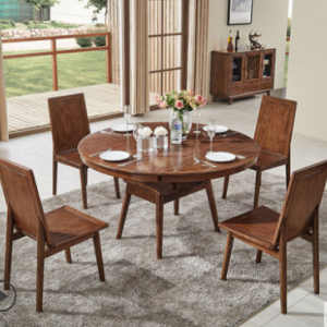 预售-北欧简约实木伸缩折叠餐桌组合一桌四椅