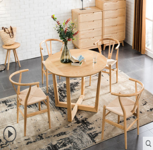 预售-北欧简约纯实木圆形餐桌椅套一桌四椅子