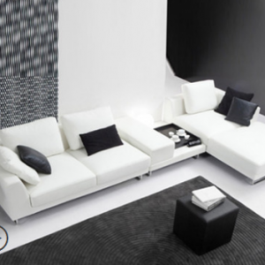 Preorder-Leather two-seat sofa+chaise longue+side table