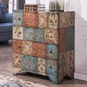 预售-美式实木彩绘玄关储物装饰柜