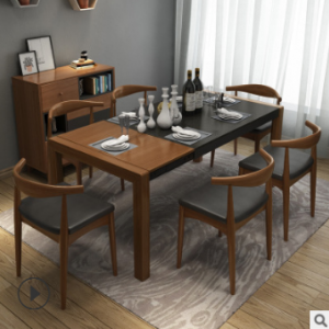 预售-北欧简约现代可折叠餐桌套一桌+6椅