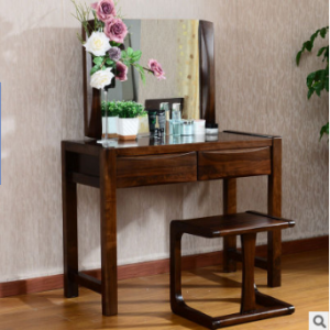 预售-美式实木胡桃木梳妆台组合台+凳+镜