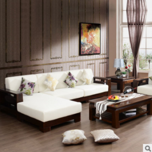 预售-美式实木胡桃木布艺沙发组合3+贵