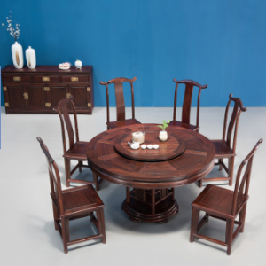 预售-中式实木餐桌套一桌+六椅