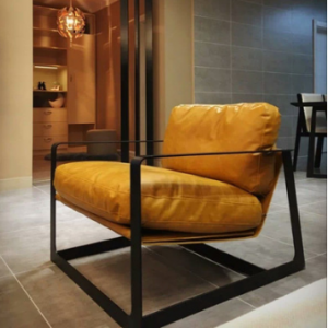 预售-北欧铁喷漆框架皮沙发休闲椅