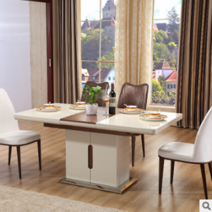预售-简约现代可伸缩钢化玻璃储物餐桌