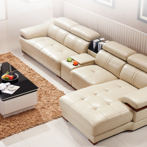 预售-现代简约实木皮艺沙发组合3+贵+边几