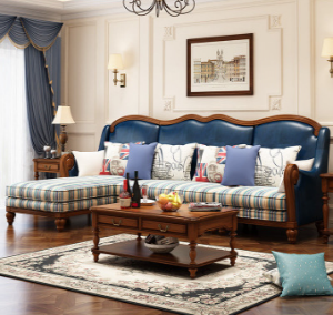 预售-欧式实木转角皮布沙发组合3+贵