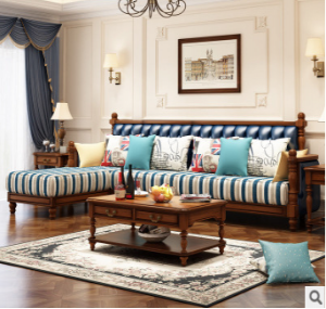 预售-欧式实木转角皮布沙发组合3+贵