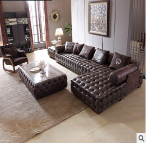 Preorder-Leather four-seat sofa+armchair+chaise longue