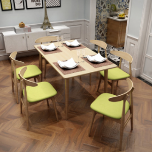 预售-北欧实木现代简约餐桌套一桌+6椅