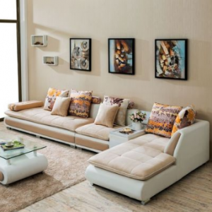 预售-现代简约转角布艺沙发组合4+贵+边几